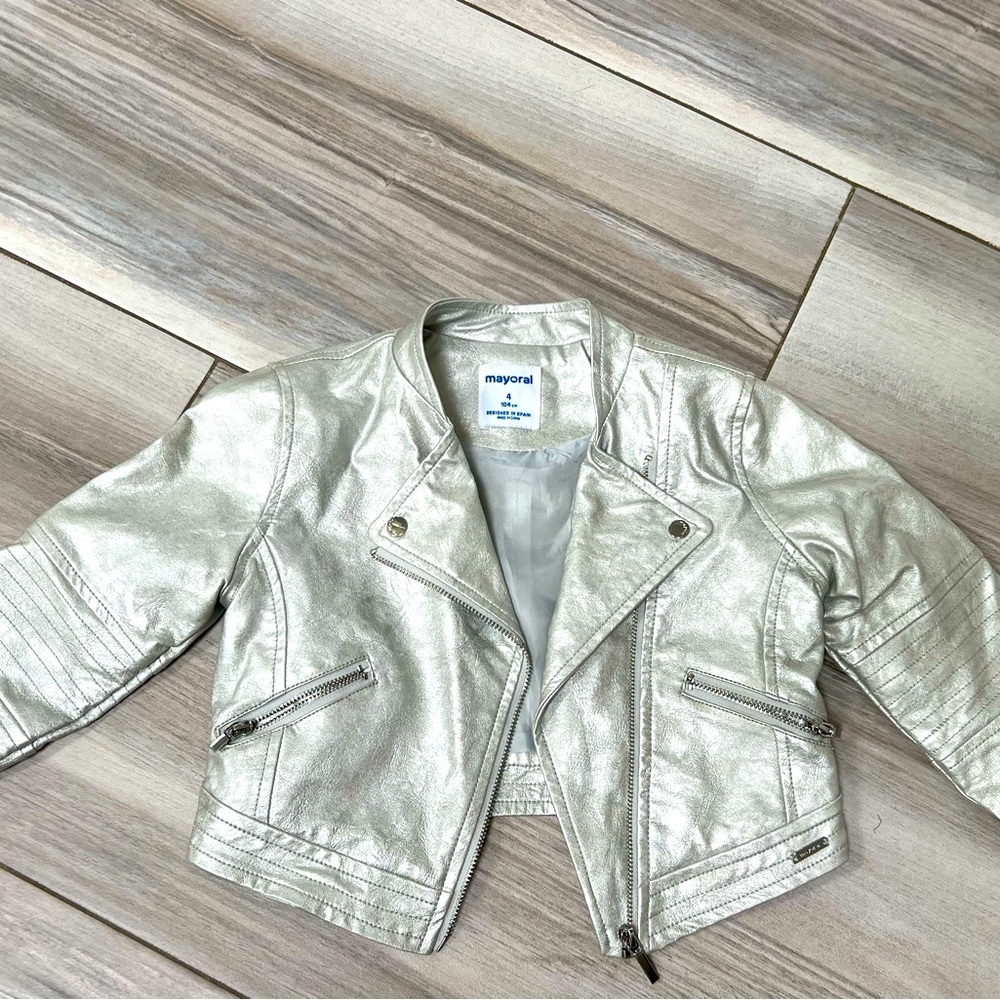 Mayoral Girls Silver size 4 Faux leather motorcycle jacket like new